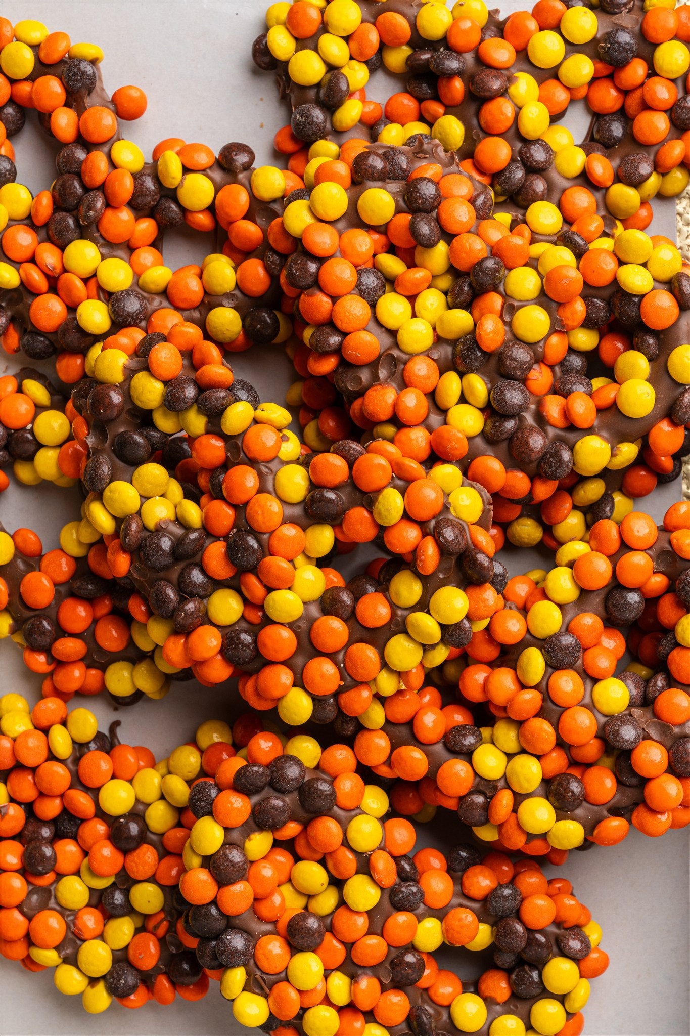 Reeces Pieces Covered Pretzels